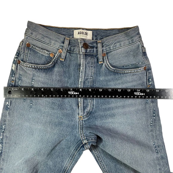 Agolde Riley High Rise Striaght Crop Distressed Ankle Jeans Endeavor Size 23 - Picture 6 of 11
